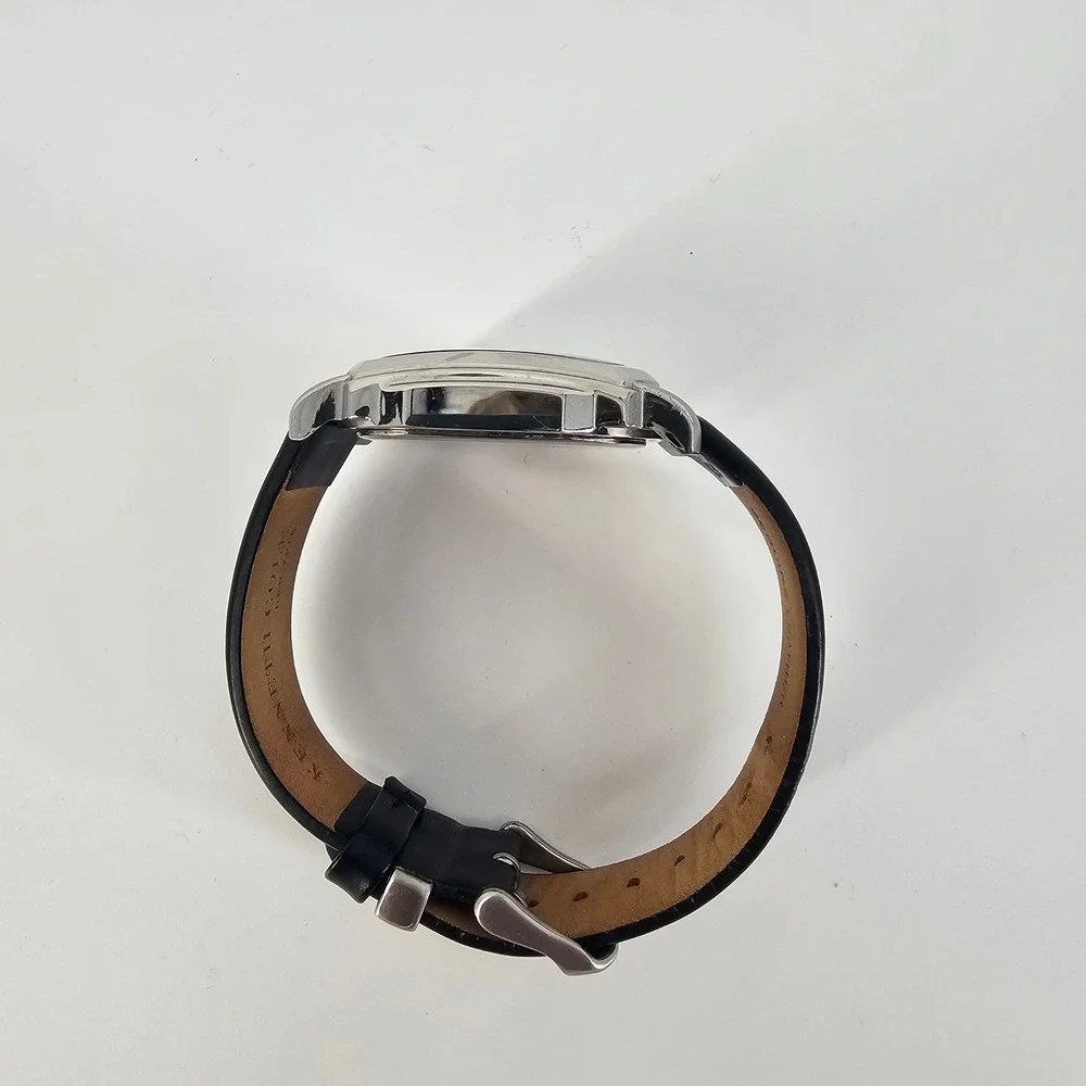 Kenneth Cole Watch Mens Black Leather Square Chronograph Dressy Modern Stainless